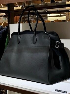 The Row Margaux 17 Bag Calfskin Silver Hardware in black leather